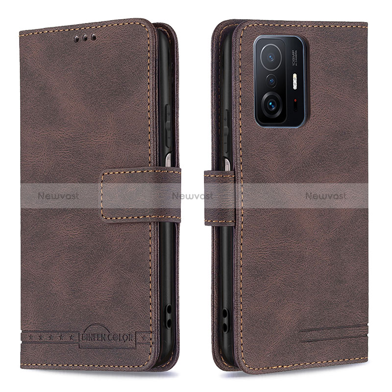 Leather Case Stands Flip Cover Holder B05F for Xiaomi Mi 11T Pro 5G Brown