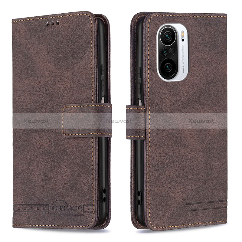 Leather Case Stands Flip Cover Holder B05F for Xiaomi Mi 11X 5G Brown