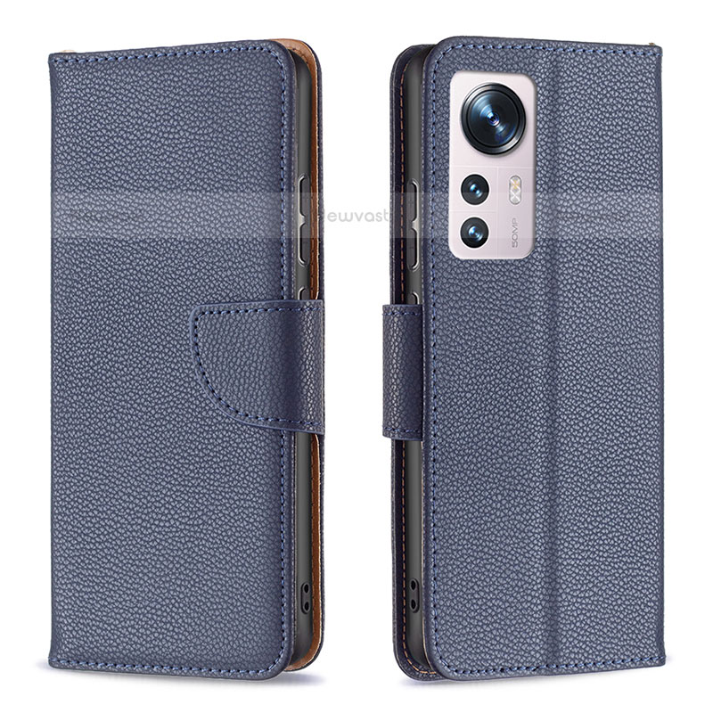 Leather Case Stands Flip Cover Holder B05F for Xiaomi Mi 12 Pro 5G Blue