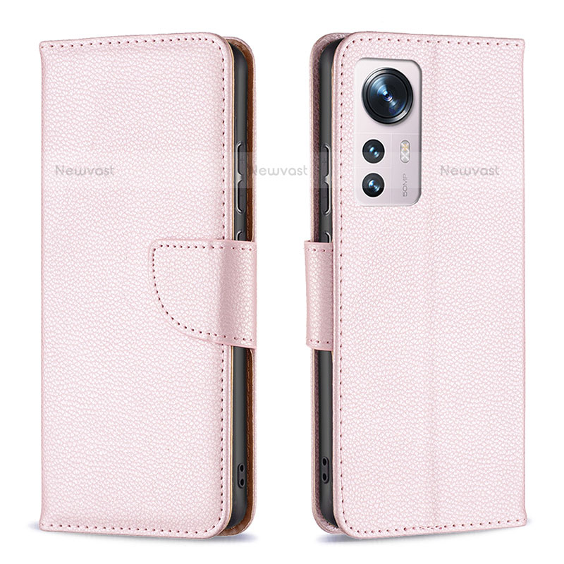 Leather Case Stands Flip Cover Holder B05F for Xiaomi Mi 12 Pro 5G Pink