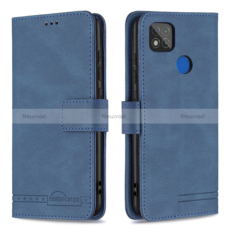 Leather Case Stands Flip Cover Holder B05F for Xiaomi POCO C3 Blue