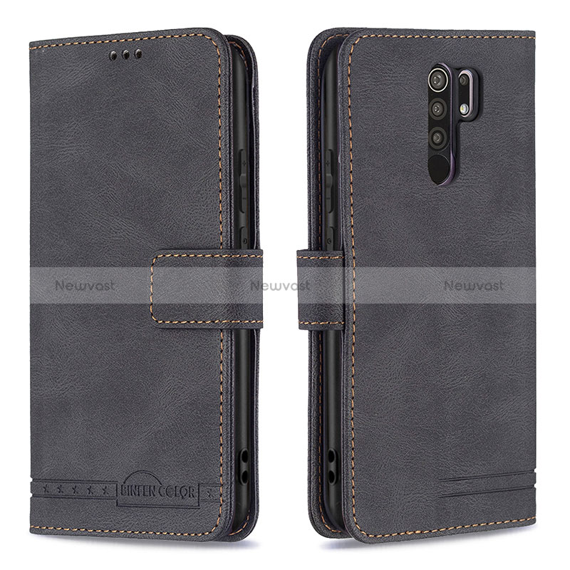 Leather Case Stands Flip Cover Holder B05F for Xiaomi Poco M2 Black