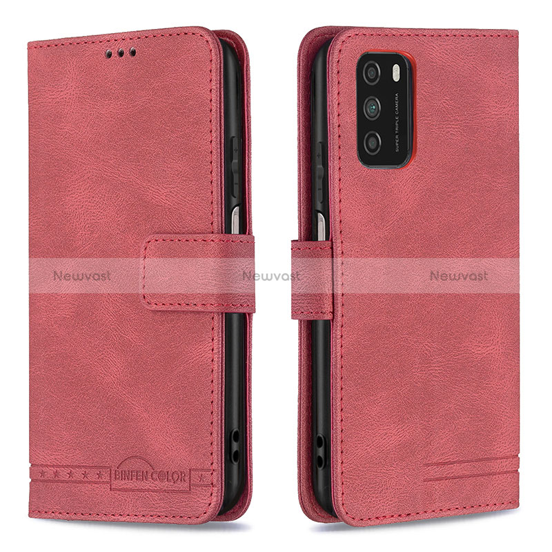 Leather Case Stands Flip Cover Holder B05F for Xiaomi Poco M3 Red