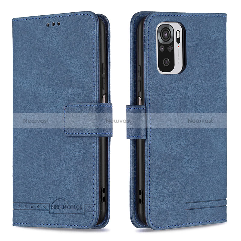 Leather Case Stands Flip Cover Holder B05F for Xiaomi Poco M5S Blue