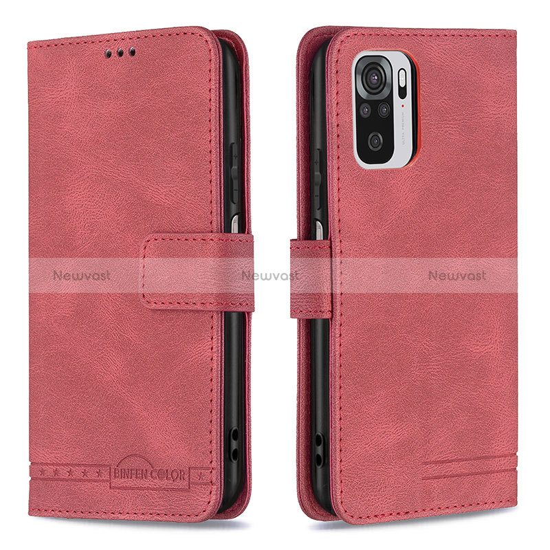 Leather Case Stands Flip Cover Holder B05F for Xiaomi Poco M5S Red