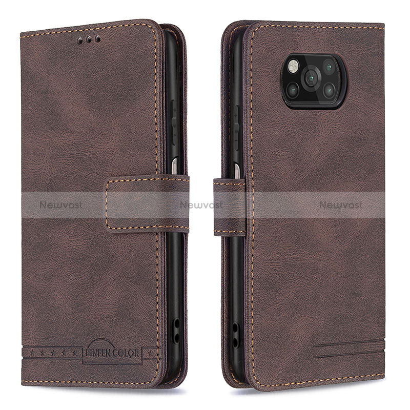 Leather Case Stands Flip Cover Holder B05F for Xiaomi Poco X3 Pro Brown