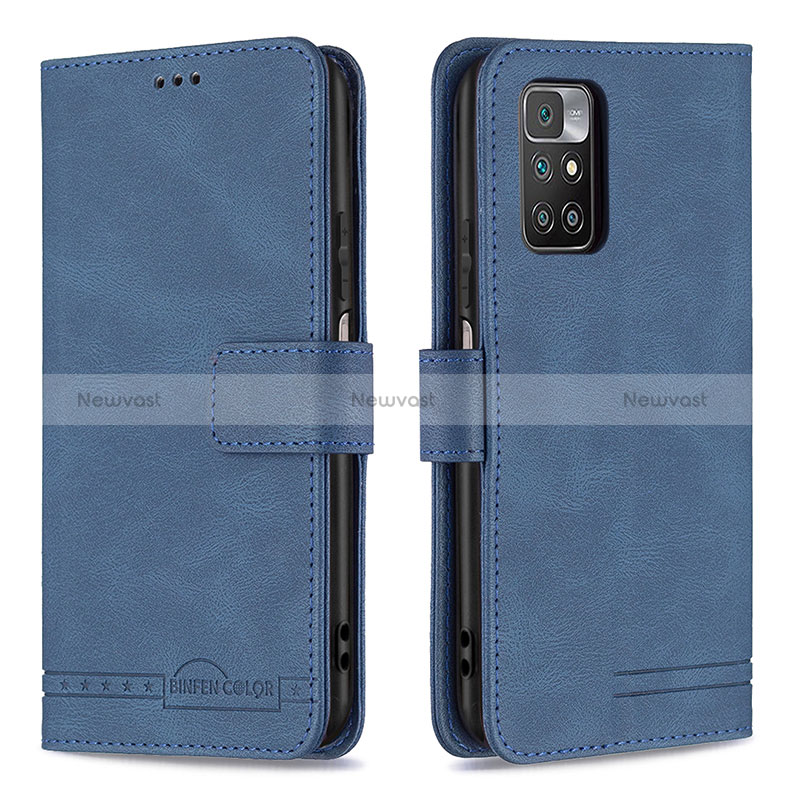 Leather Case Stands Flip Cover Holder B05F for Xiaomi Redmi 10 (2022) Blue