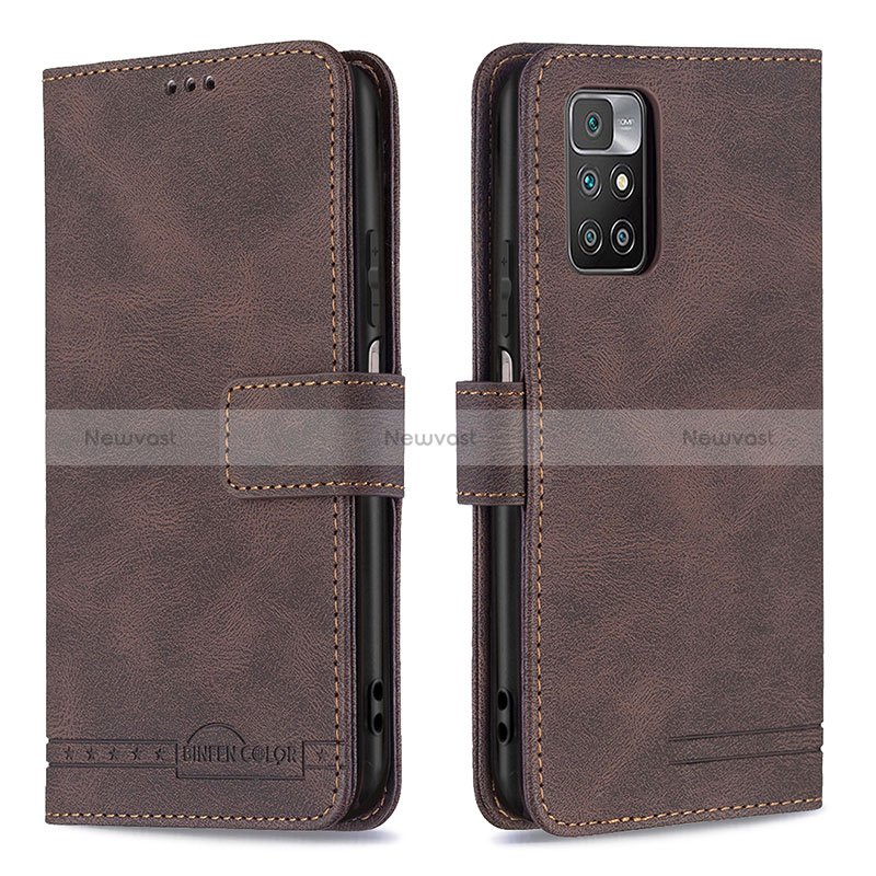 Leather Case Stands Flip Cover Holder B05F for Xiaomi Redmi 10 (2022) Brown