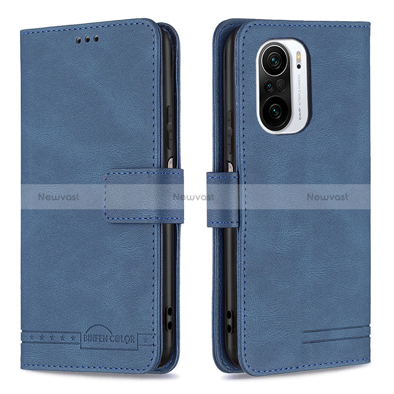 Leather Case Stands Flip Cover Holder B05F for Xiaomi Redmi K40 Pro+ Plus 5G Blue