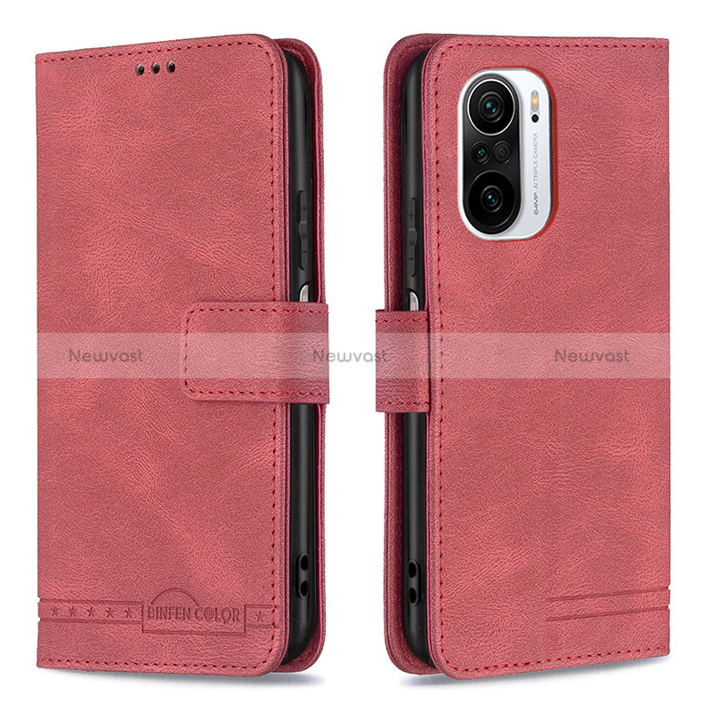 Leather Case Stands Flip Cover Holder B05F for Xiaomi Redmi K40 Pro+ Plus 5G Red