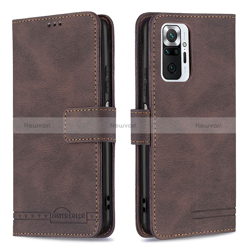 Leather Case Stands Flip Cover Holder B05F for Xiaomi Redmi Note 10 Pro 4G Brown