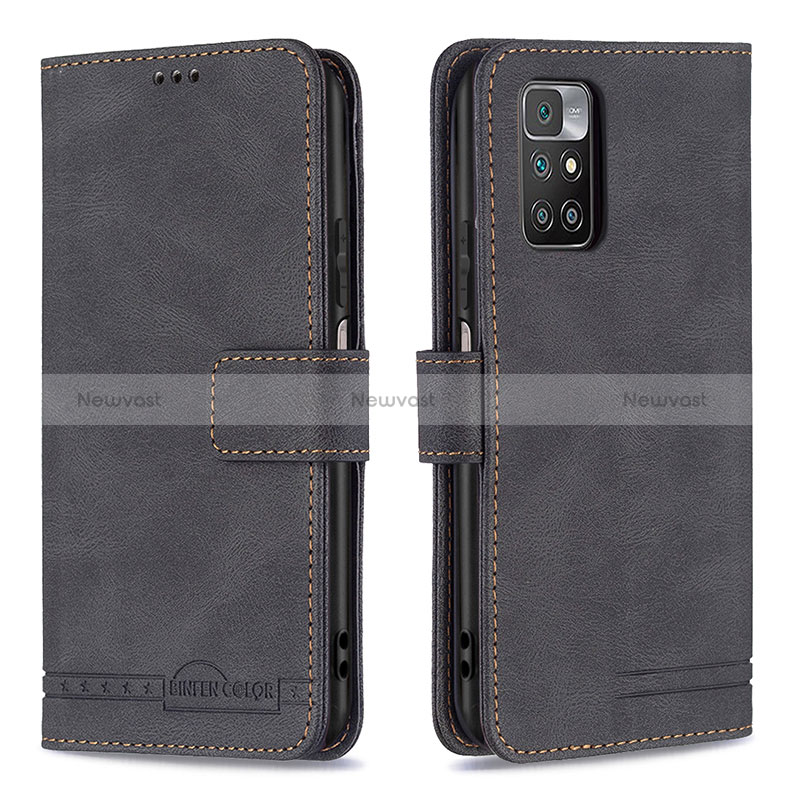 Leather Case Stands Flip Cover Holder B05F for Xiaomi Redmi Note 11 4G (2021) Black