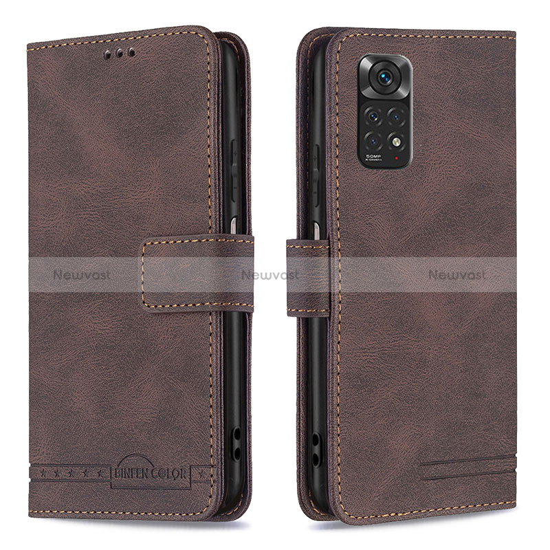 Leather Case Stands Flip Cover Holder B05F for Xiaomi Redmi Note 11S 4G Brown