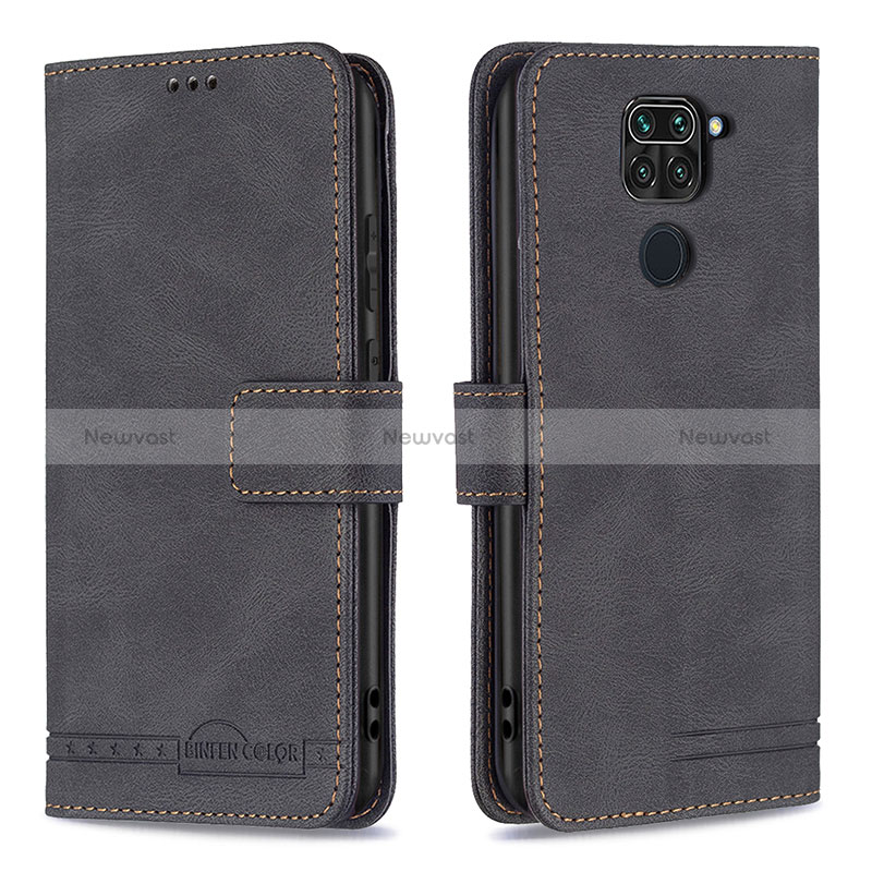 Leather Case Stands Flip Cover Holder B05F for Xiaomi Redmi Note 9 Black