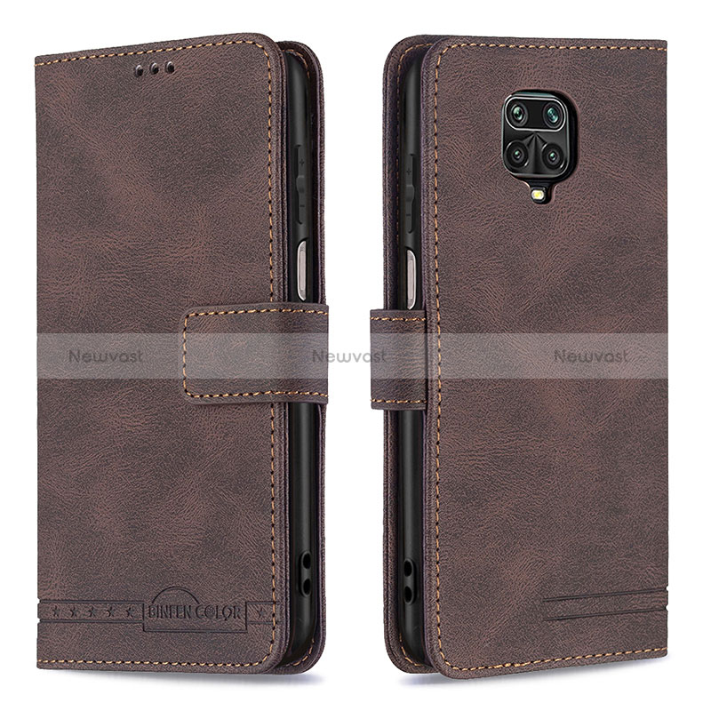 Leather Case Stands Flip Cover Holder B05F for Xiaomi Redmi Note 9S Brown