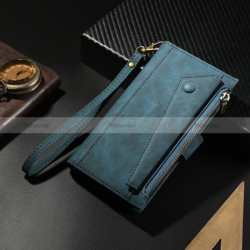 Leather Case Stands Flip Cover Holder B05S for Google Pixel 7 Pro 5G Blue