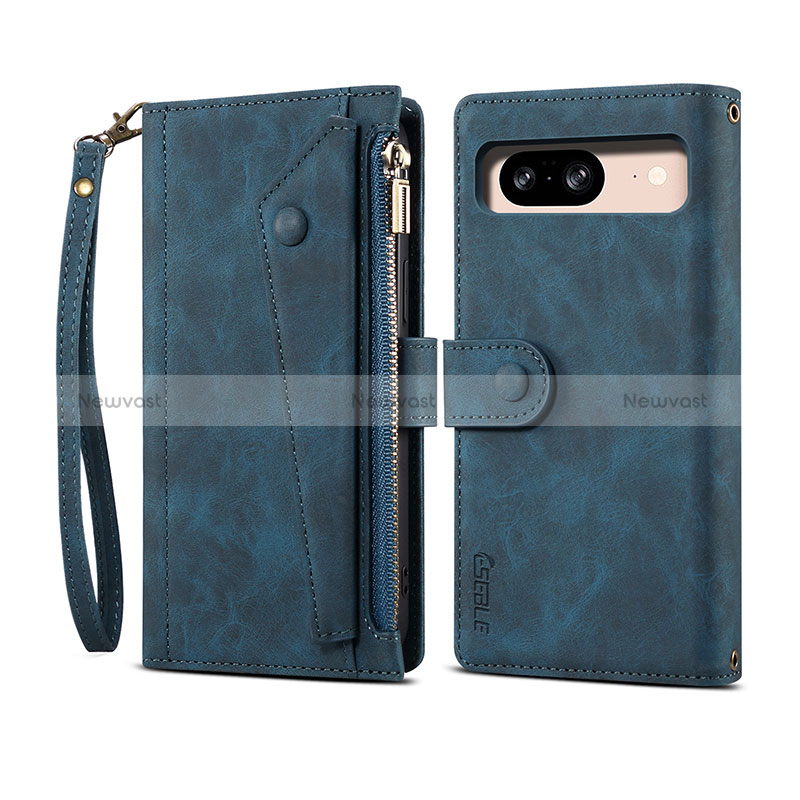 Leather Case Stands Flip Cover Holder B05S for Google Pixel 8 5G Blue