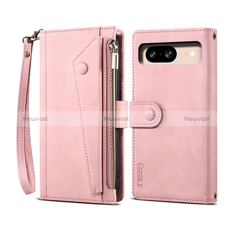 Leather Case Stands Flip Cover Holder B05S for Google Pixel 8 5G Rose Gold