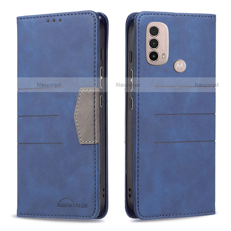 Leather Case Stands Flip Cover Holder B06F for Motorola Moto E20 Blue