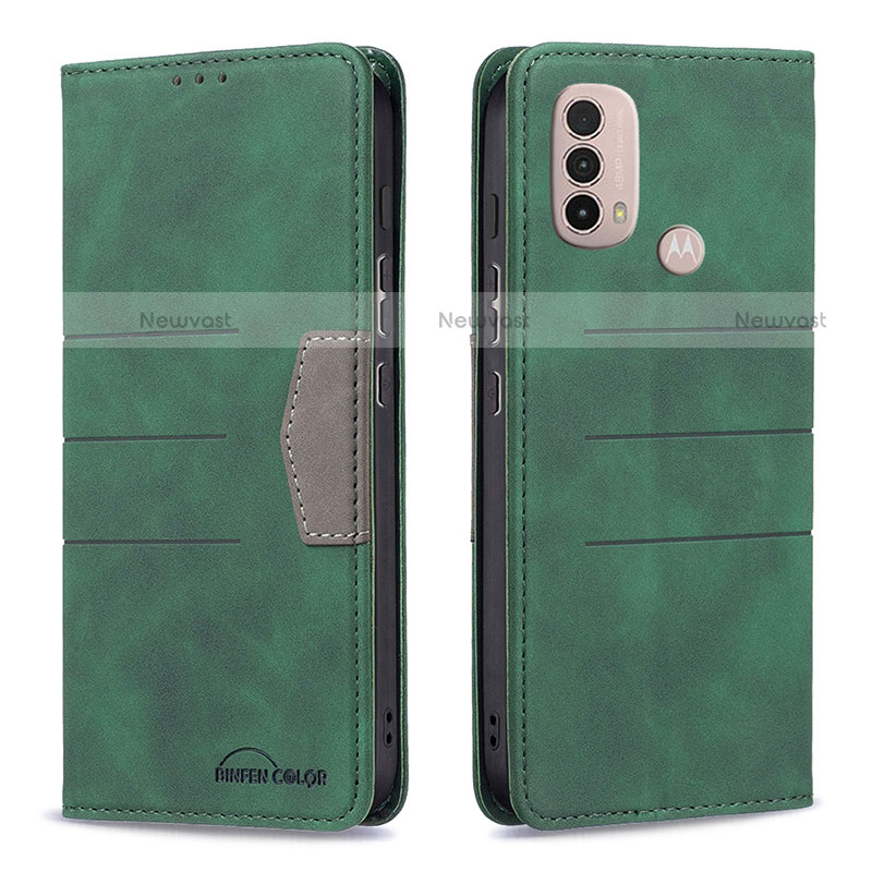 Leather Case Stands Flip Cover Holder B06F for Motorola Moto E20 Green