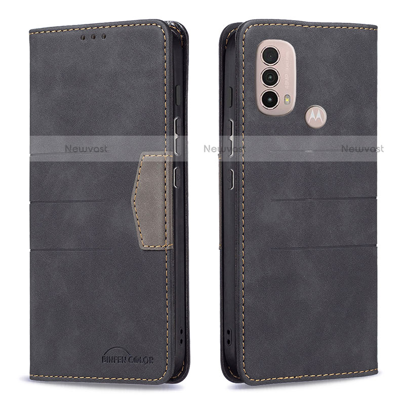 Leather Case Stands Flip Cover Holder B06F for Motorola Moto E30 Black