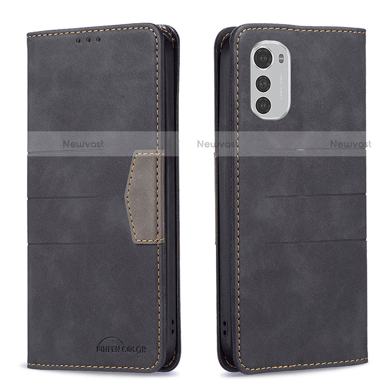 Leather Case Stands Flip Cover Holder B06F for Motorola Moto E32 Black