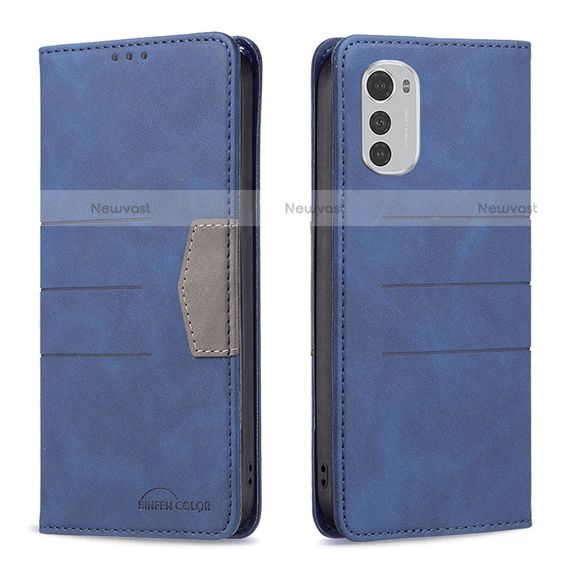 Leather Case Stands Flip Cover Holder B06F for Motorola Moto E32 Blue