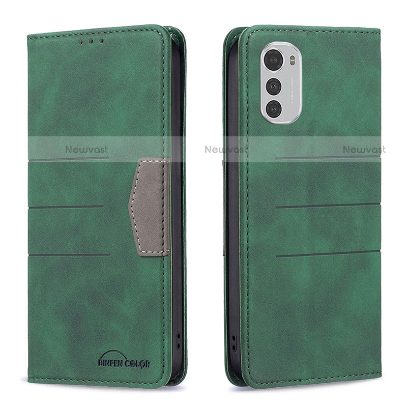 Leather Case Stands Flip Cover Holder B06F for Motorola Moto E32 Green