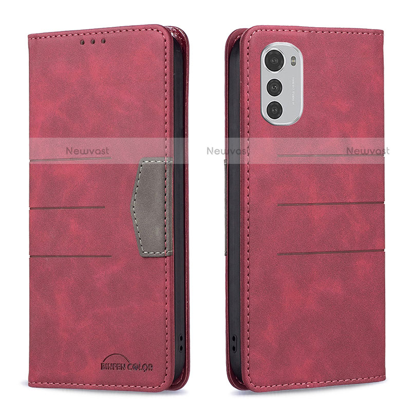 Leather Case Stands Flip Cover Holder B06F for Motorola Moto E32 Red