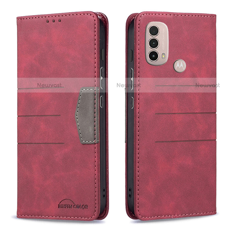 Leather Case Stands Flip Cover Holder B06F for Motorola Moto E40 Red