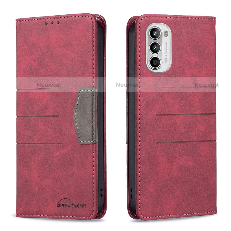 Leather Case Stands Flip Cover Holder B06F for Motorola Moto Edge (2022) 5G Red