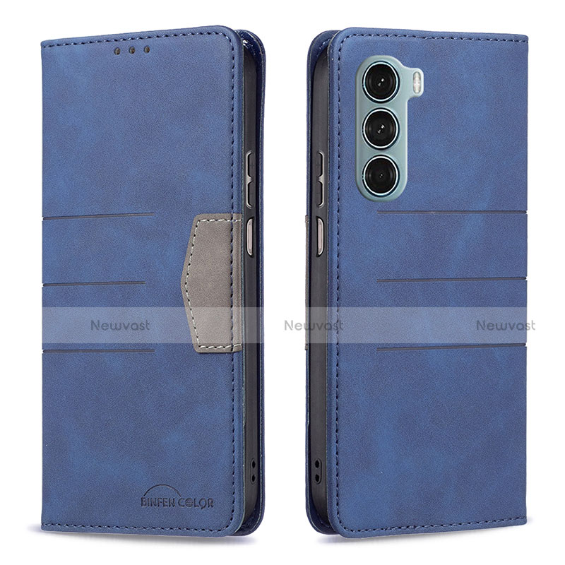 Leather Case Stands Flip Cover Holder B06F for Motorola Moto G200 5G Blue