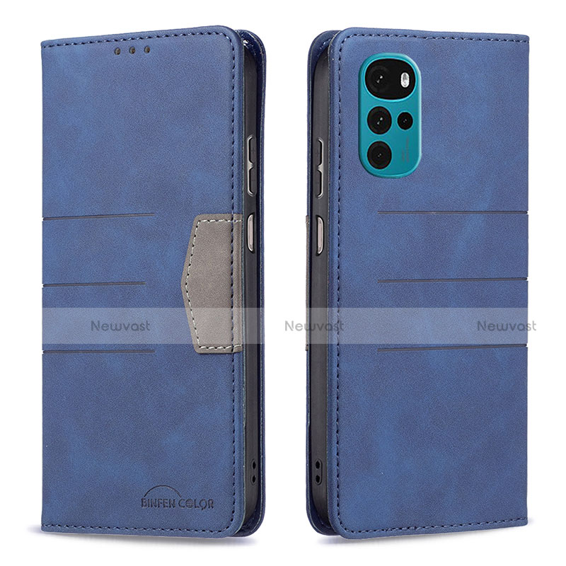 Leather Case Stands Flip Cover Holder B06F for Motorola Moto G22 Blue