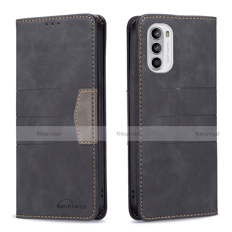 Leather Case Stands Flip Cover Holder B06F for Motorola MOTO G52 Black