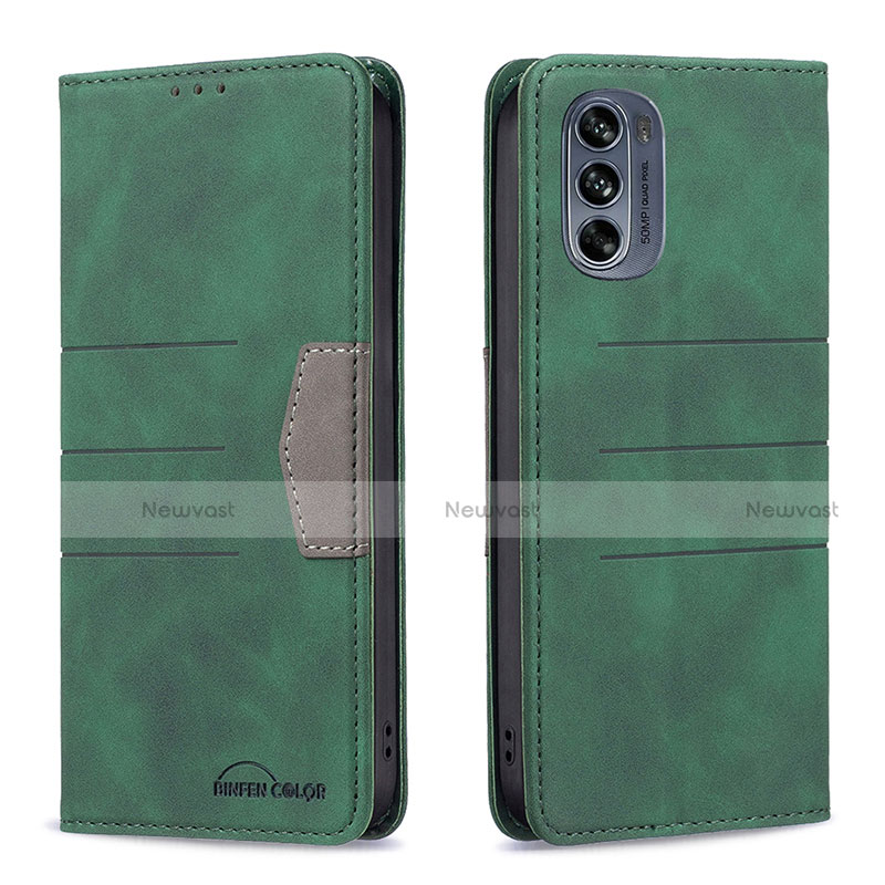 Leather Case Stands Flip Cover Holder B06F for Motorola Moto G62 5G Green