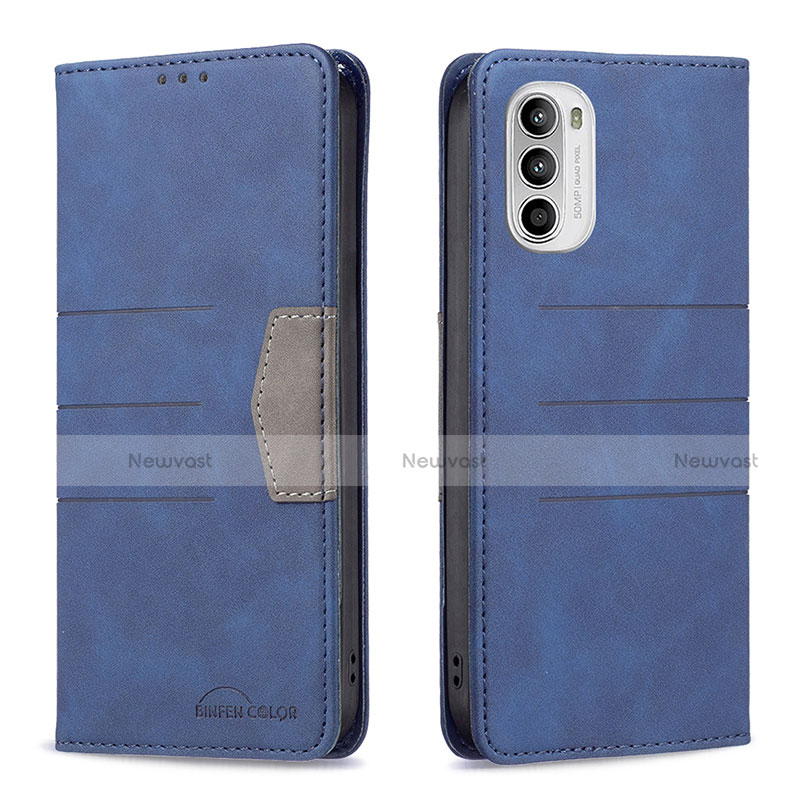 Leather Case Stands Flip Cover Holder B06F for Motorola Moto G71s 5G Blue