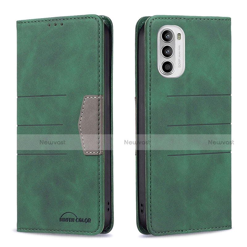 Leather Case Stands Flip Cover Holder B06F for Motorola Moto G82 5G Green