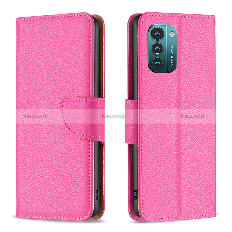 Leather Case Stands Flip Cover Holder B06F for Nokia G21 Hot Pink