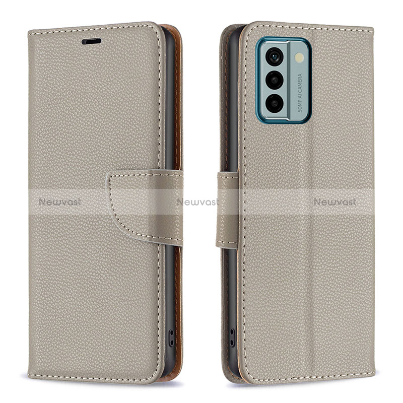 Leather Case Stands Flip Cover Holder B06F for Nokia G22 Gray