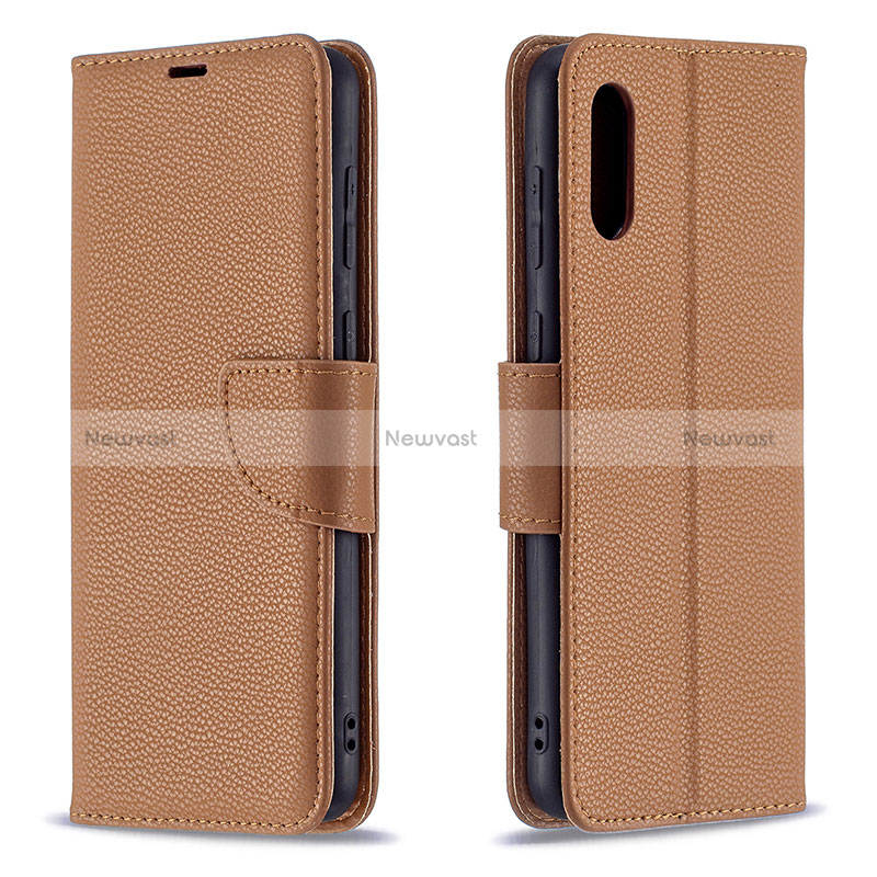 Leather Case Stands Flip Cover Holder B06F for Samsung Galaxy A02 Brown