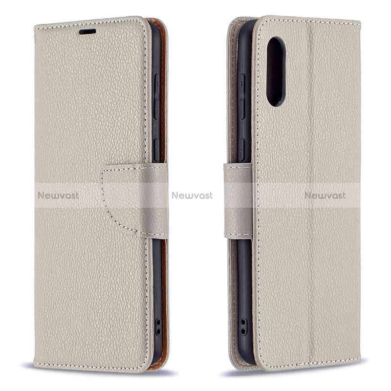 Leather Case Stands Flip Cover Holder B06F for Samsung Galaxy A02 Gray