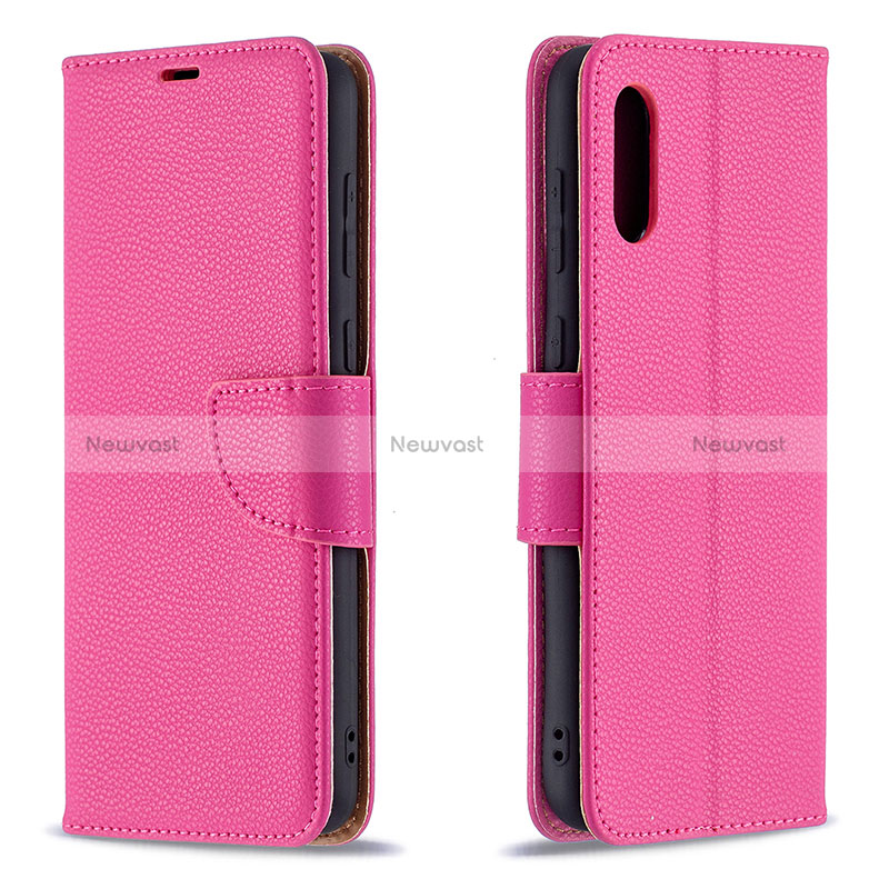 Leather Case Stands Flip Cover Holder B06F for Samsung Galaxy A02 Hot Pink