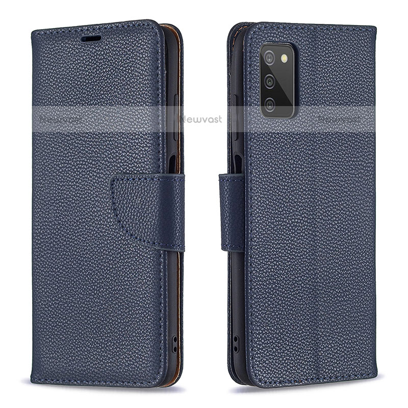 Leather Case Stands Flip Cover Holder B06F for Samsung Galaxy A02s Blue