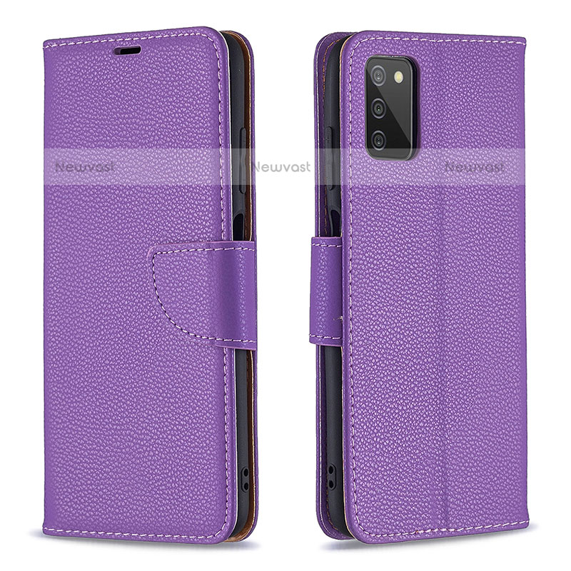 Leather Case Stands Flip Cover Holder B06F for Samsung Galaxy A02s Purple