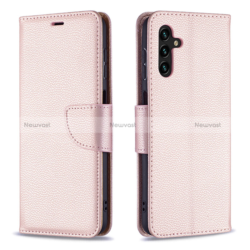 Leather Case Stands Flip Cover Holder B06F for Samsung Galaxy A04s Rose Gold