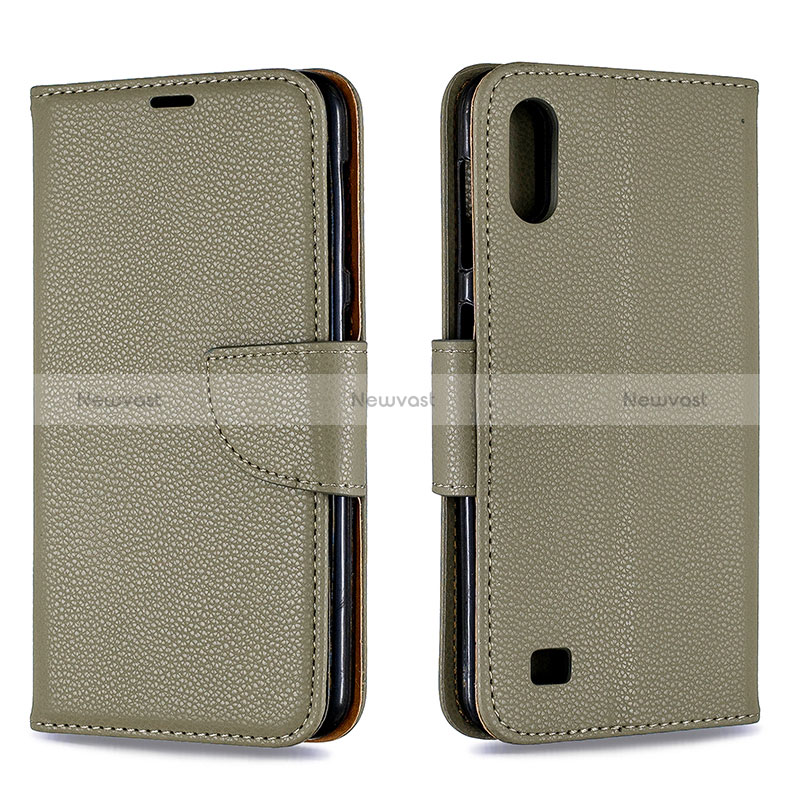 Leather Case Stands Flip Cover Holder B06F for Samsung Galaxy A10 Gray