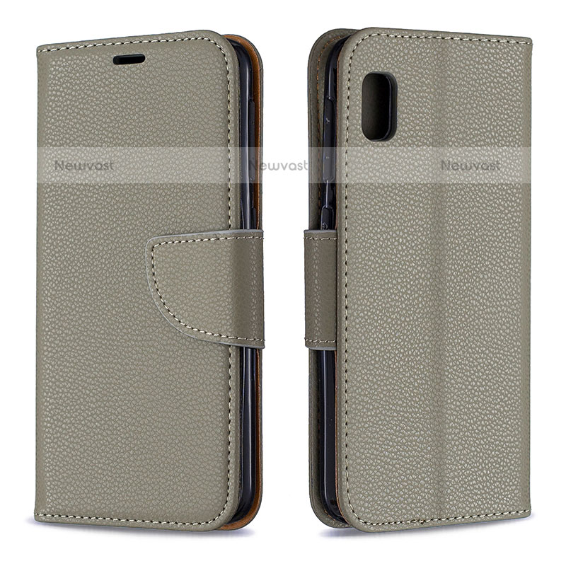 Leather Case Stands Flip Cover Holder B06F for Samsung Galaxy A10e Gray