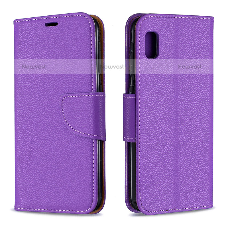 Leather Case Stands Flip Cover Holder B06F for Samsung Galaxy A10e Purple