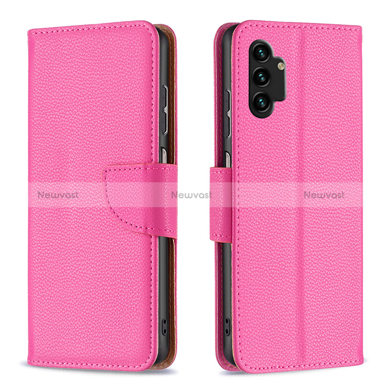 Leather Case Stands Flip Cover Holder B06F for Samsung Galaxy A13 4G Hot Pink