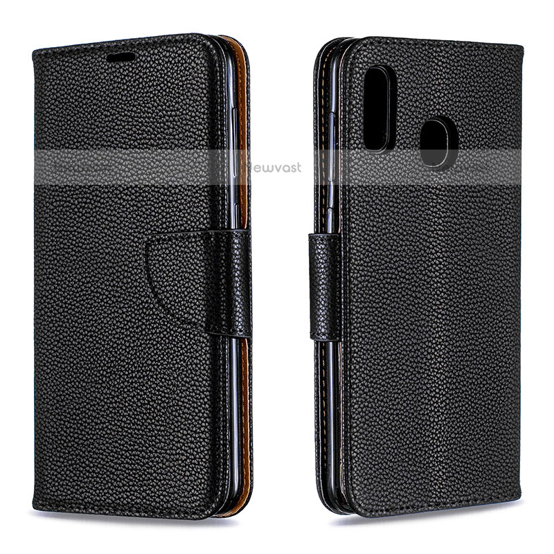 Leather Case Stands Flip Cover Holder B06F for Samsung Galaxy A20 Black